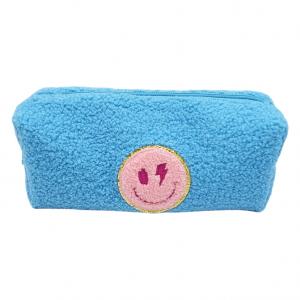 Blue plush smiling pencil case