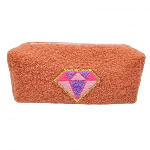Orange plush diamond-shaped pencil case
