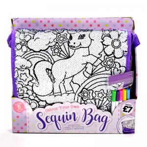color your own sequin message bag